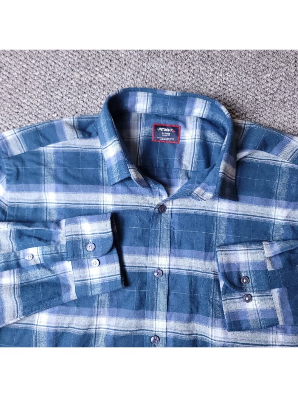 UNTUCKit Shirt Mens XL Relaxed Blue Button Plaid Long Sleeve Polyester Flannel